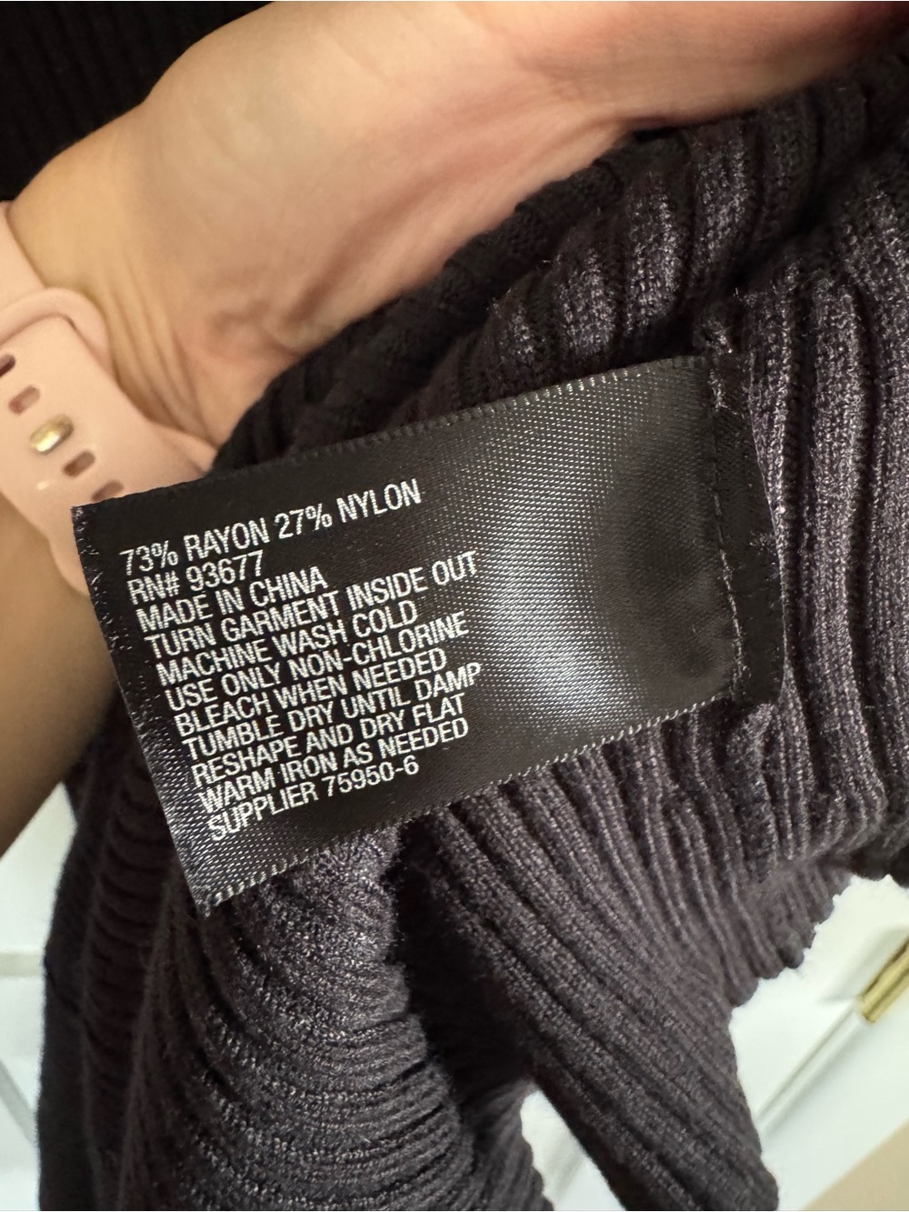 Worthington Black Ribbed V-Neck Long Sleeve Dress - Picture 3 of 4